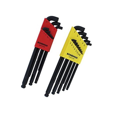 BONDHUS 20599 0.050-3/8-Inch And 1.5-10Mm Stubby Ball End Hex Key Double Pack 20599